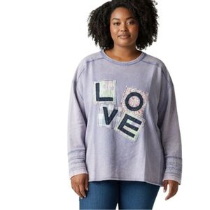 Sage +Fig L Lavender “Love” Graphic Appliqué Long Sleeve Top